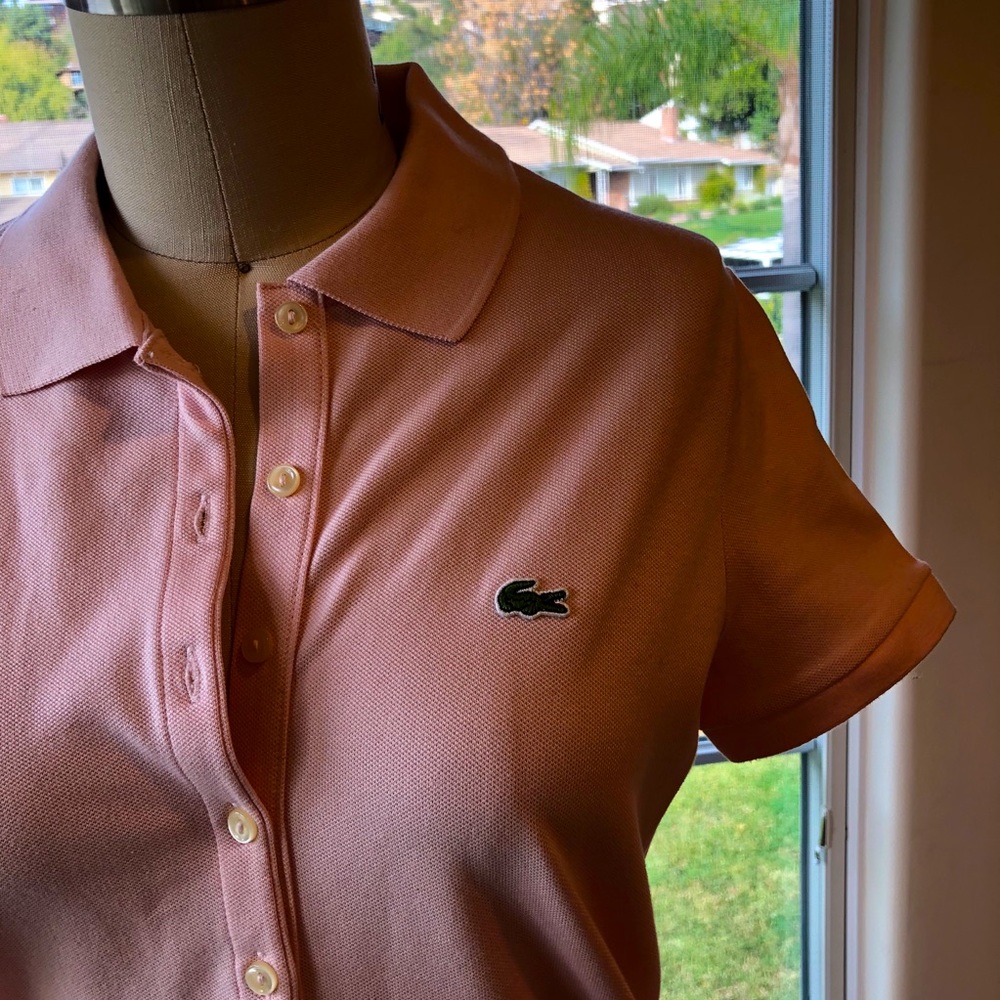 Lacost Women's Pink Ribbed Cotton Polo